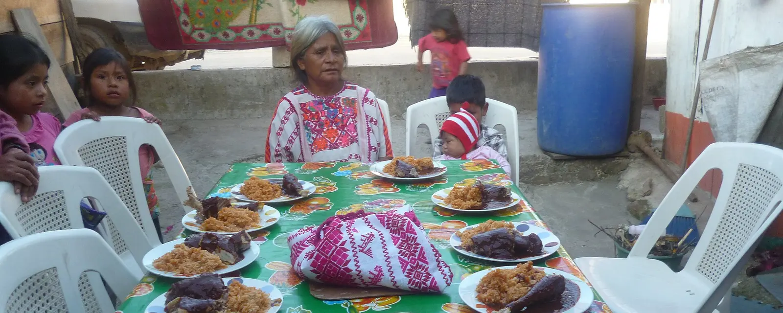 Mole de guajolote servido en plato tradicional, platillo de fiesta en Tlaxcala